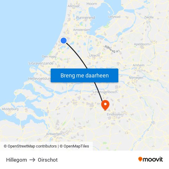 Hillegom to Oirschot map