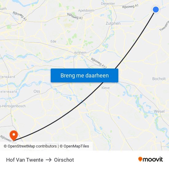 Hof Van Twente to Oirschot map