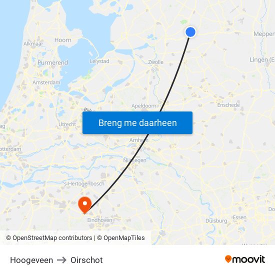 Hoogeveen to Oirschot map