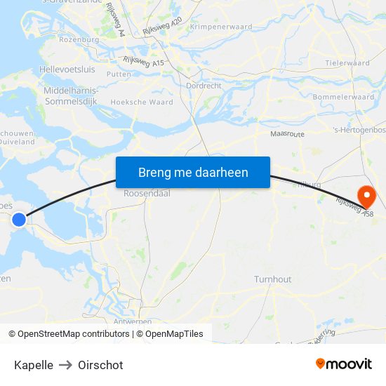 Kapelle to Oirschot map