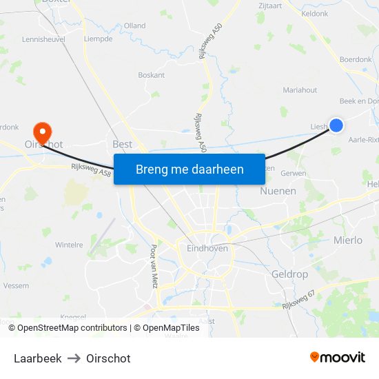 Laarbeek to Oirschot map