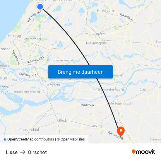 Lisse to Oirschot map