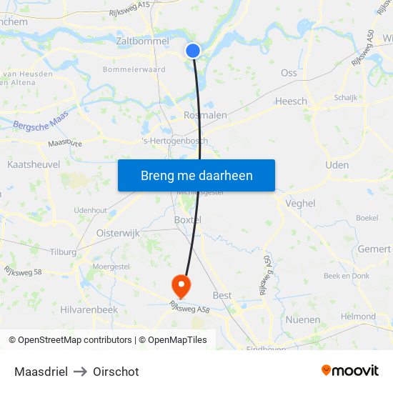 Maasdriel to Oirschot map
