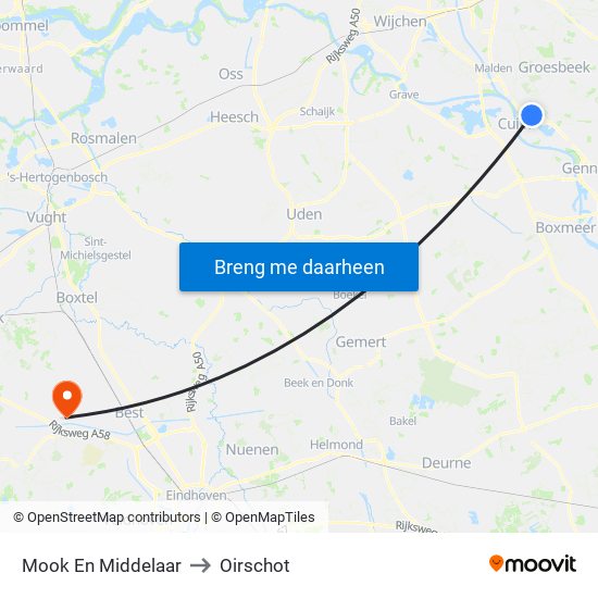Mook En Middelaar to Oirschot map