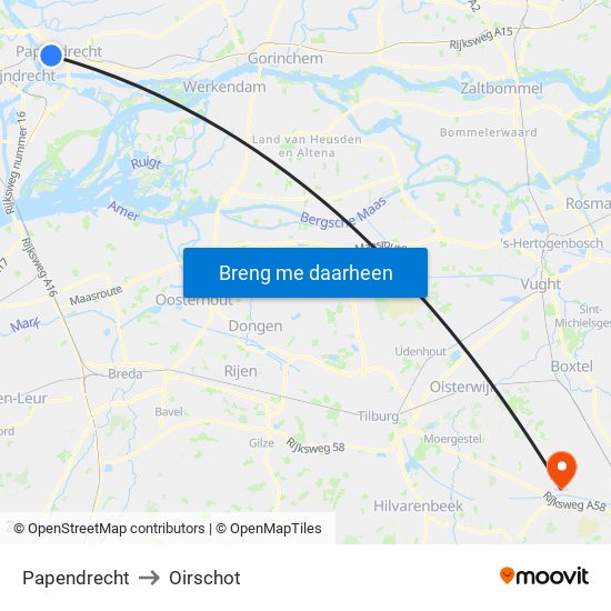 Papendrecht to Oirschot map