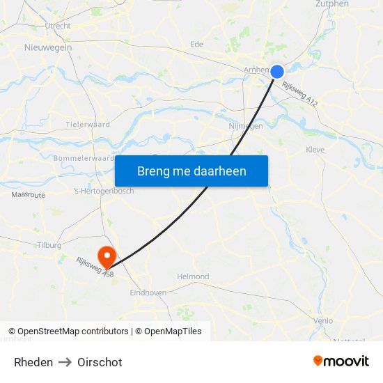 Rheden to Oirschot map