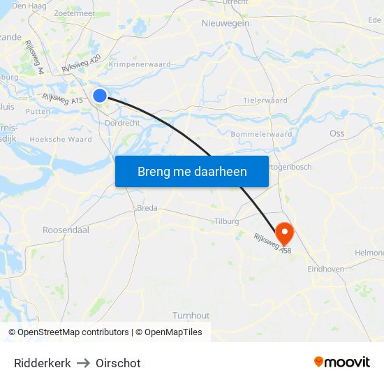 Ridderkerk to Oirschot map