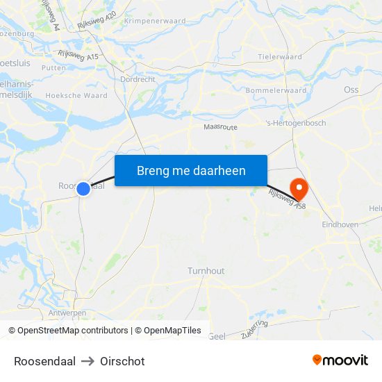 Roosendaal to Oirschot map