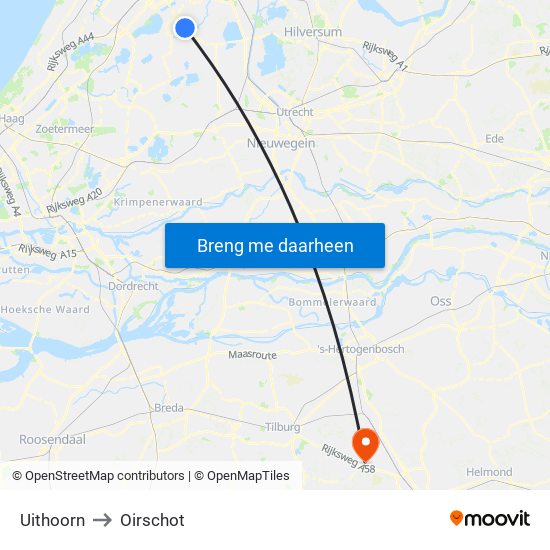 Uithoorn to Oirschot map