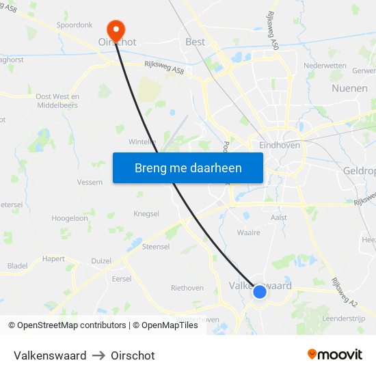 Valkenswaard to Oirschot map