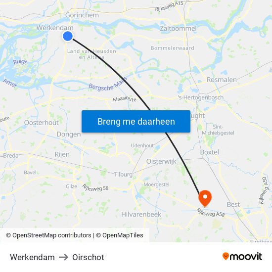 Werkendam to Oirschot map