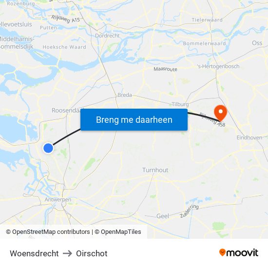 Woensdrecht to Oirschot map