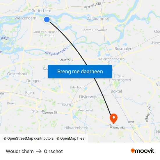 Woudrichem to Oirschot map