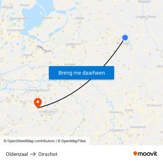 Oldenzaal to Oirschot map