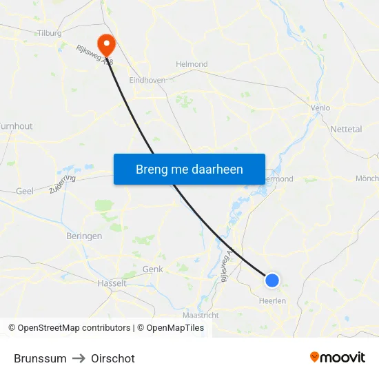Brunssum to Oirschot map
