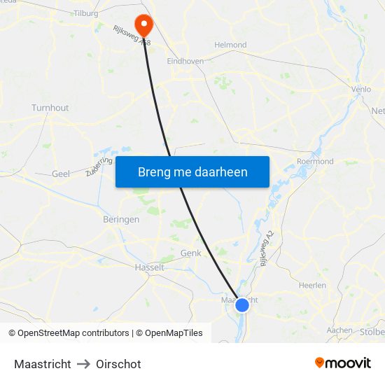 Maastricht to Oirschot map