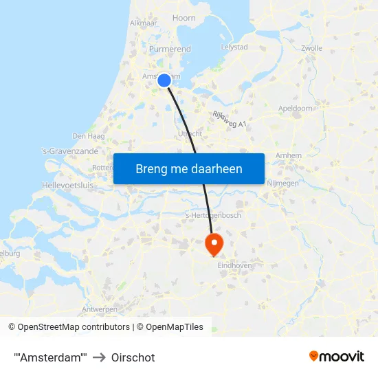 ""Amsterdam"" to Oirschot map