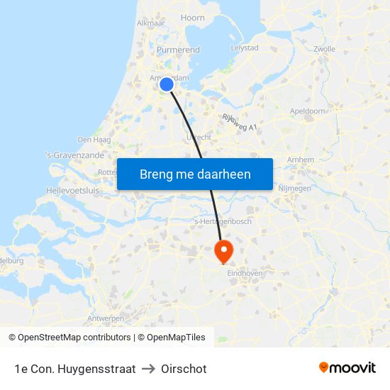 1e Con. Huygensstraat to Oirschot map