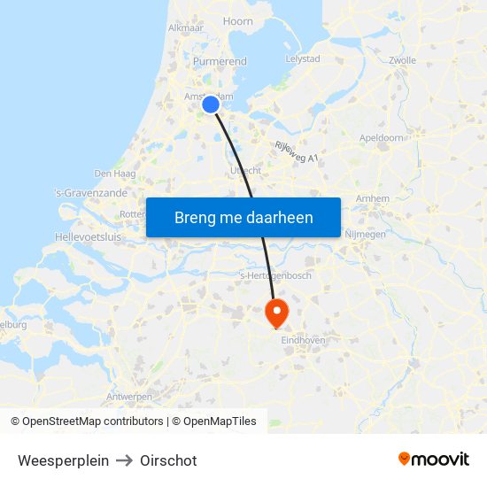 Weesperplein to Oirschot map