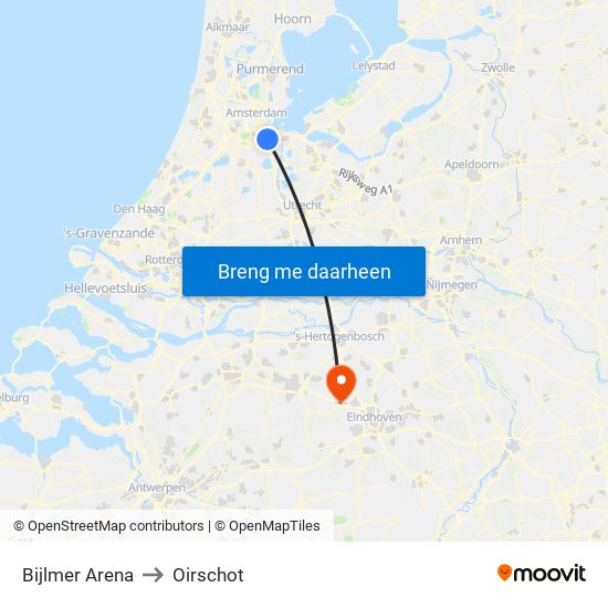 Bijlmer Arena to Oirschot map