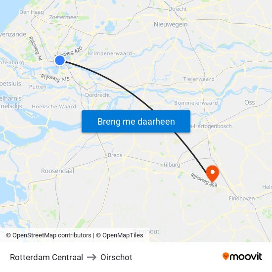 Rotterdam Centraal to Oirschot map