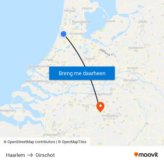 Haarlem to Oirschot map
