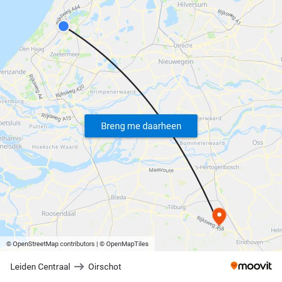 Leiden Centraal to Oirschot map