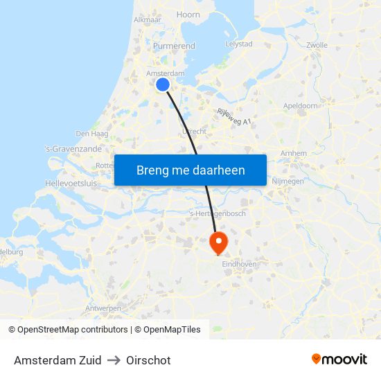Amsterdam Zuid to Oirschot map