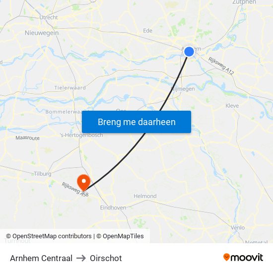 Arnhem Centraal to Oirschot map