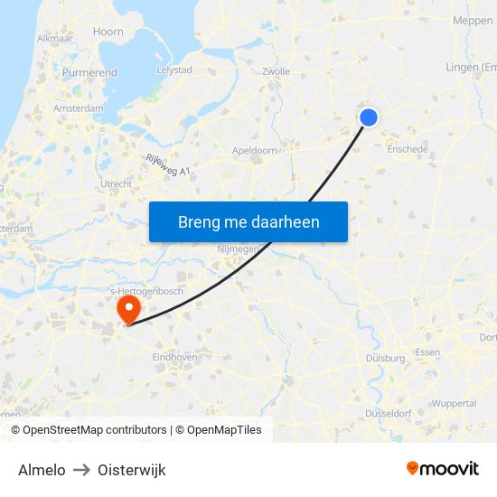 Almelo to Oisterwijk map