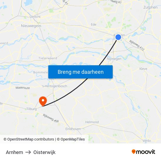 Arnhem to Oisterwijk map