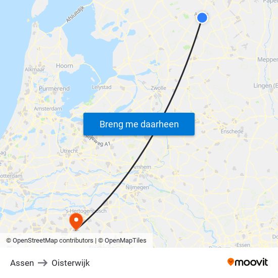 Assen to Oisterwijk map