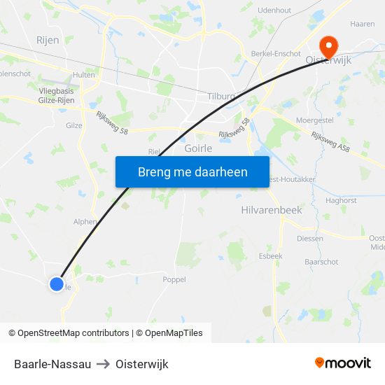 Baarle-Nassau to Oisterwijk map