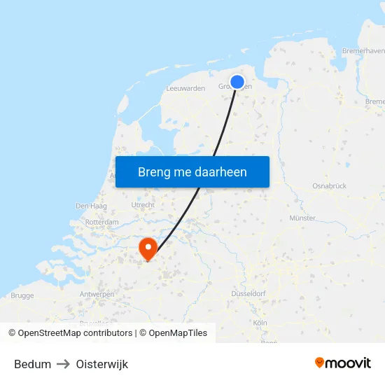 Bedum to Oisterwijk map