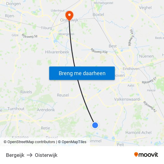 Bergeijk to Oisterwijk map