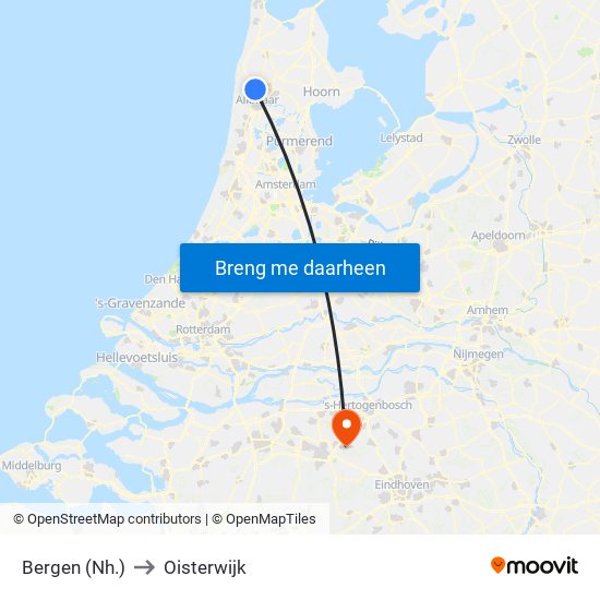 Bergen (Nh.) to Oisterwijk map