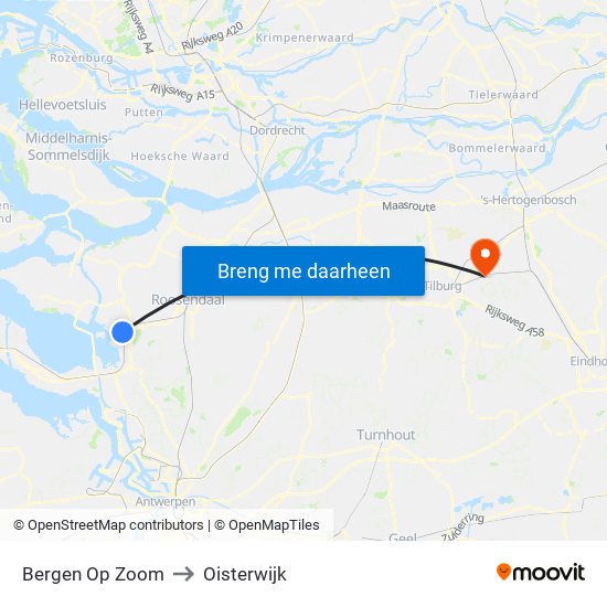 Bergen Op Zoom to Oisterwijk map