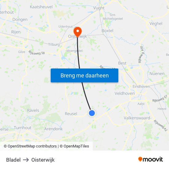 Bladel to Oisterwijk map