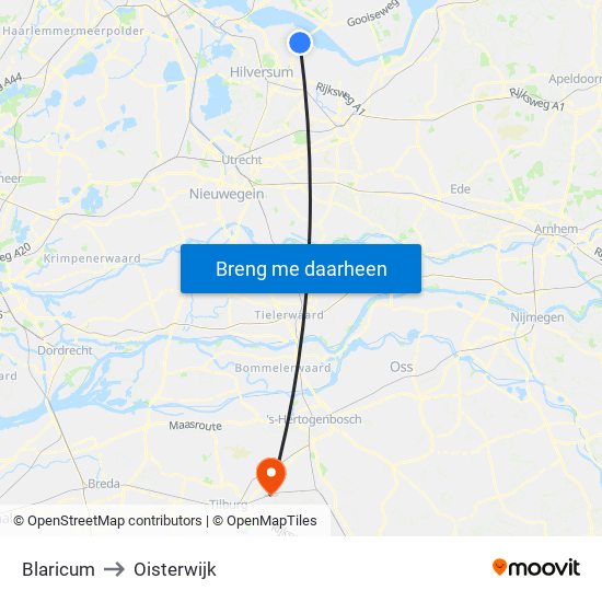 Blaricum to Oisterwijk map
