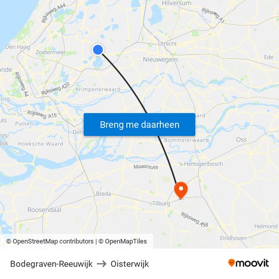 Bodegraven-Reeuwijk to Oisterwijk map