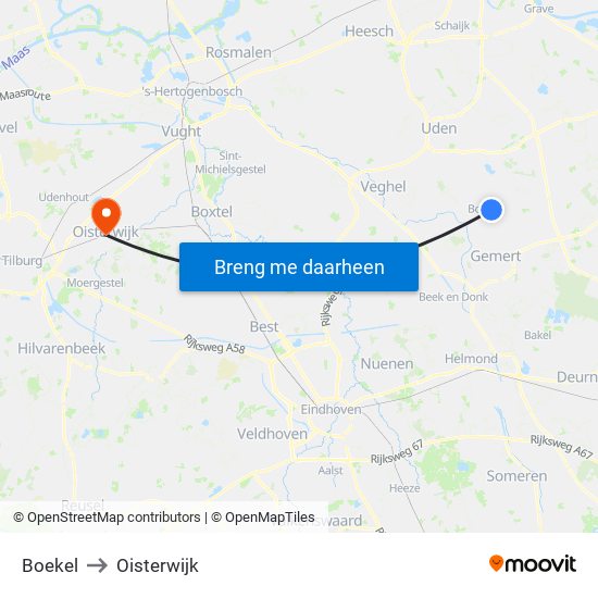 Boekel to Oisterwijk map