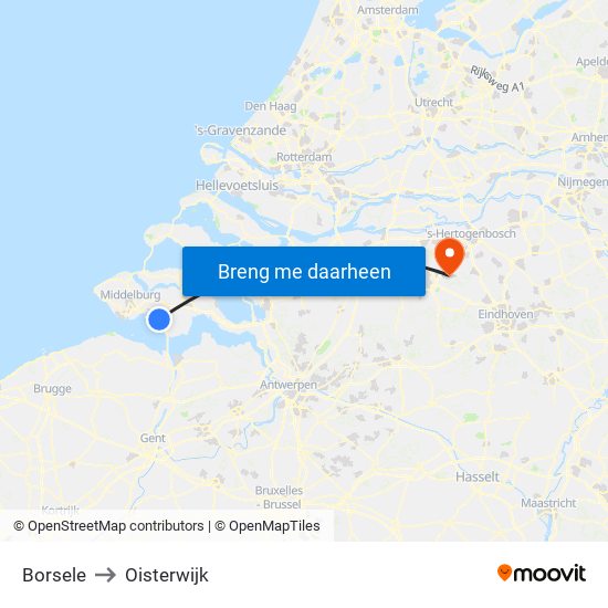 Borsele to Oisterwijk map