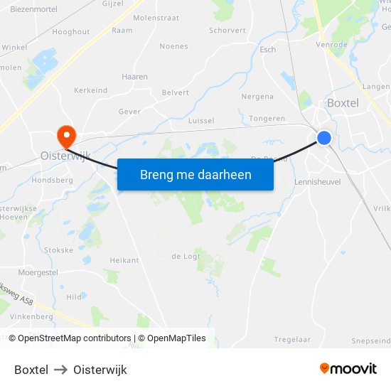 Boxtel to Oisterwijk map