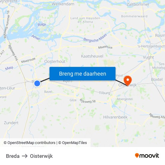Breda to Oisterwijk map