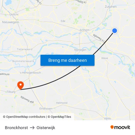 Bronckhorst to Oisterwijk map