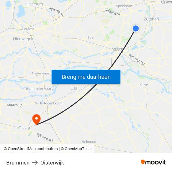 Brummen to Oisterwijk map