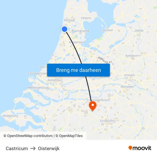 Castricum to Oisterwijk map