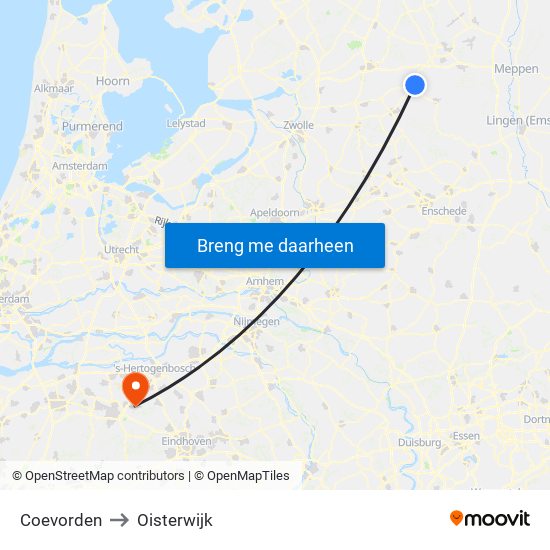 Coevorden to Oisterwijk map