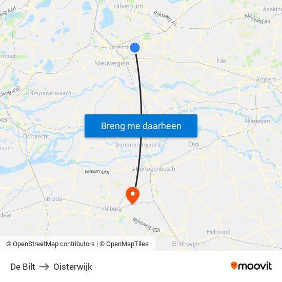 De Bilt to Oisterwijk map