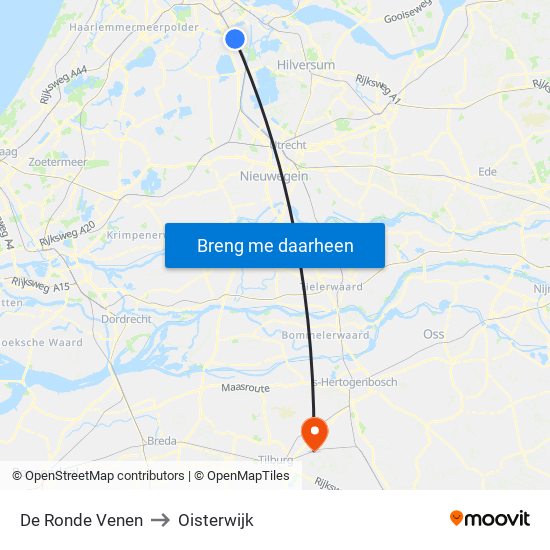 De Ronde Venen to Oisterwijk map